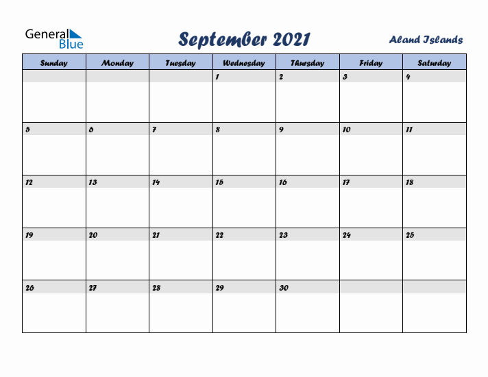September 2021 Calendar with Holidays in Aland Islands