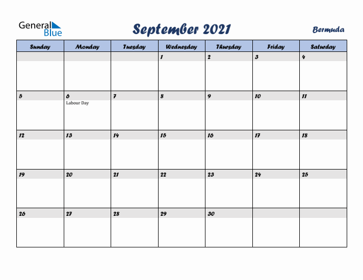 September 2021 Calendar with Holidays in Bermuda