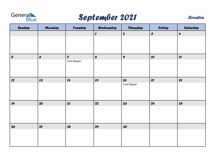 September 2021 Calendar with Holidays in Croatia