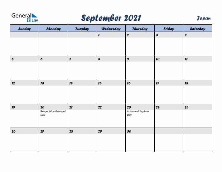 September 2021 Calendar with Holidays in Japan