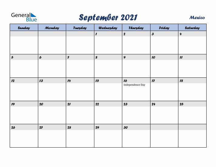 September 2021 Calendar with Holidays in Mexico
