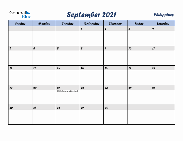 September 2021 Calendar with Holidays in Philippines