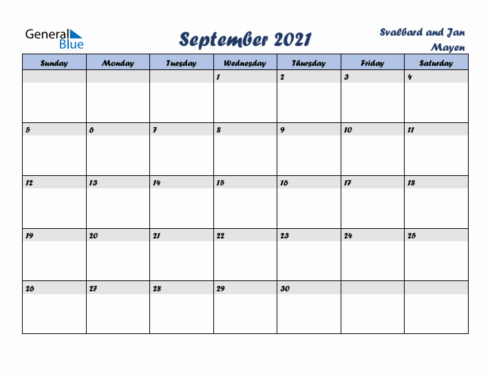 September 2021 Calendar with Holidays in Svalbard and Jan Mayen