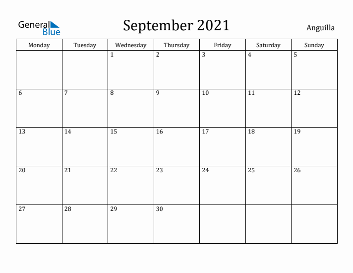 September 2021 Calendar Anguilla