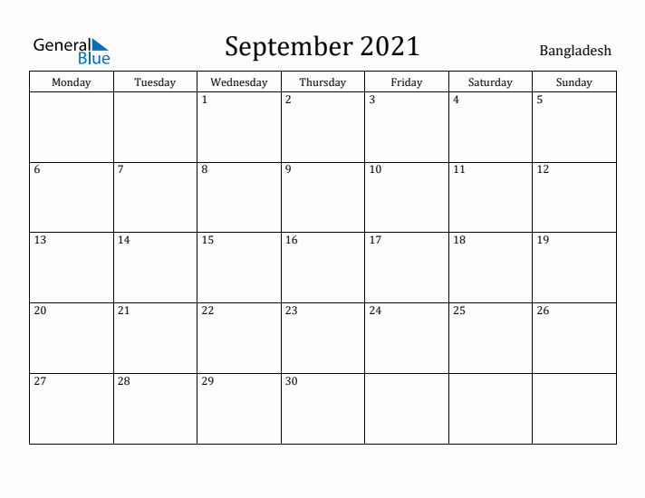 September 2021 Calendar Bangladesh