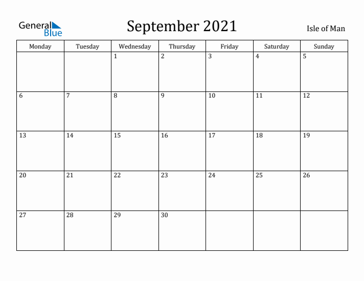 September 2021 Calendar Isle of Man