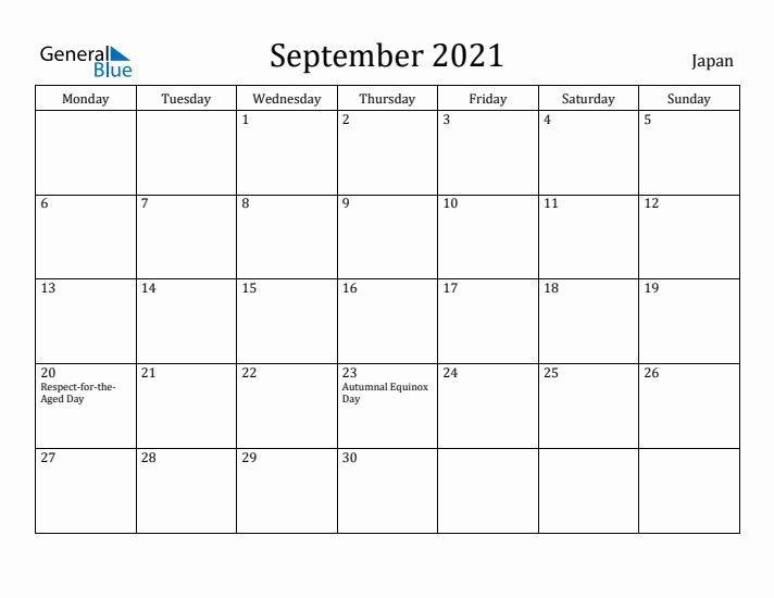 September 2021 Calendar Japan