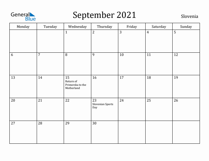 September 2021 Calendar Slovenia