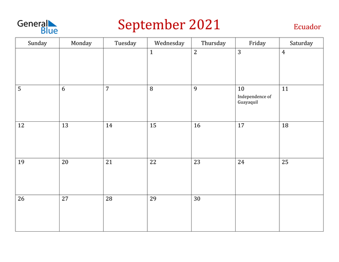 Ecuador September 2021 Calendar