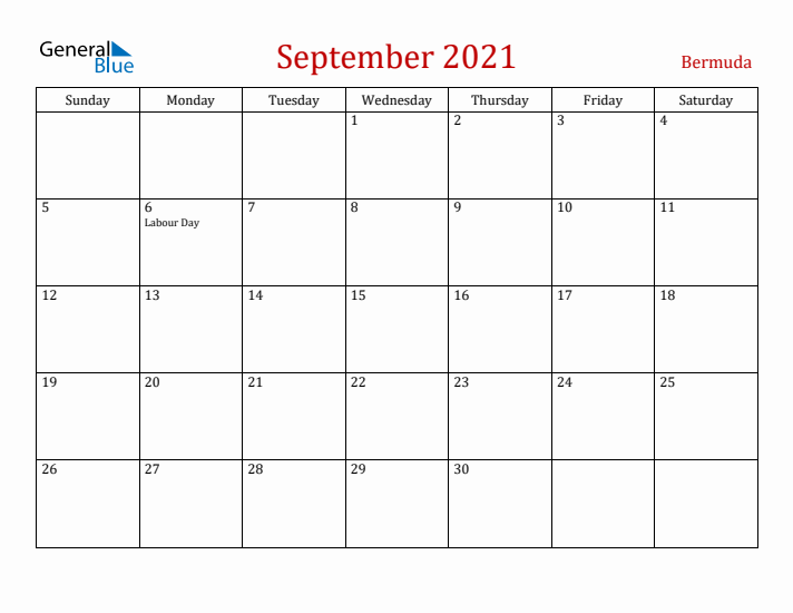 Bermuda September 2021 Calendar - Sunday Start