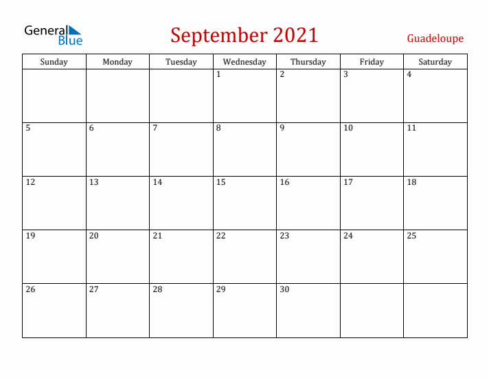 Guadeloupe September 2021 Calendar - Sunday Start