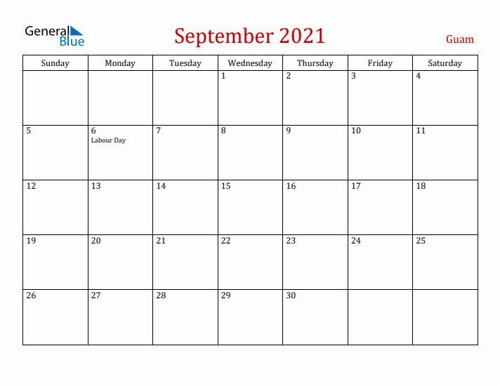 Guam September 2021 Calendar - Sunday Start