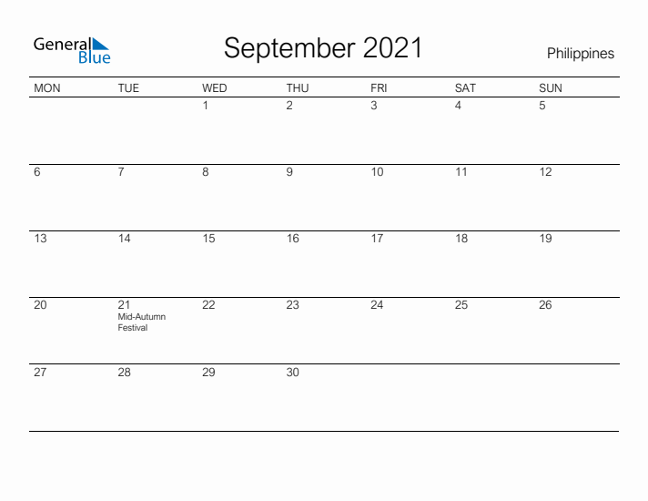 Printable September 2021 Calendar for Philippines