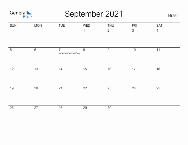 Printable September 2021 Calendar for Brazil