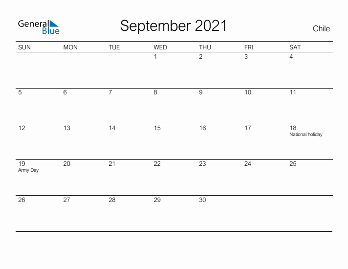 Printable September 2021 Calendar for Chile