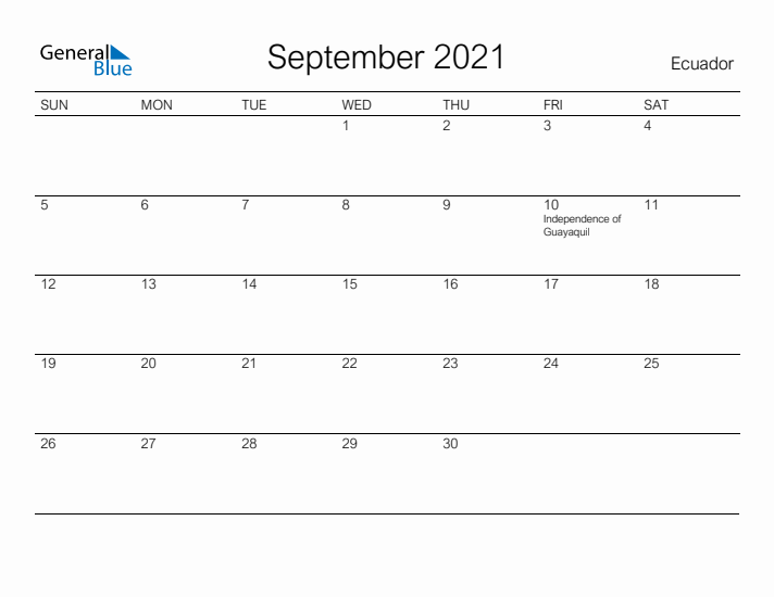 Printable September 2021 Calendar for Ecuador
