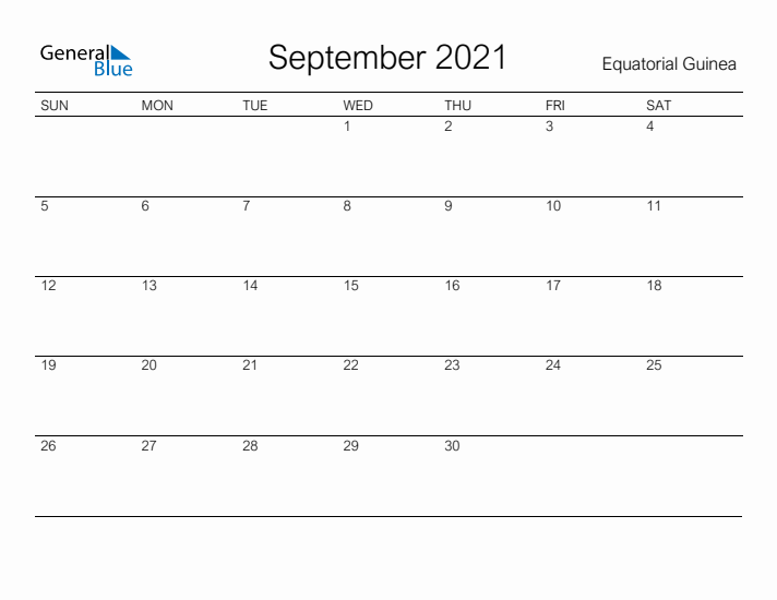 Printable September 2021 Calendar for Equatorial Guinea