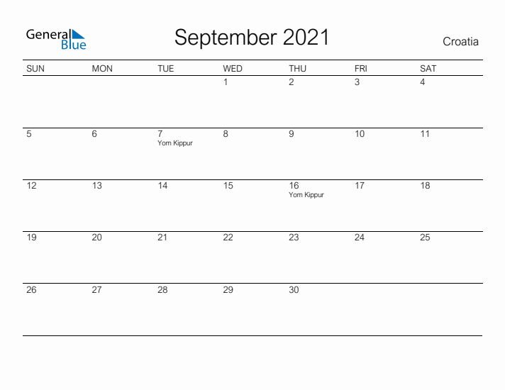 Printable September 2021 Calendar for Croatia