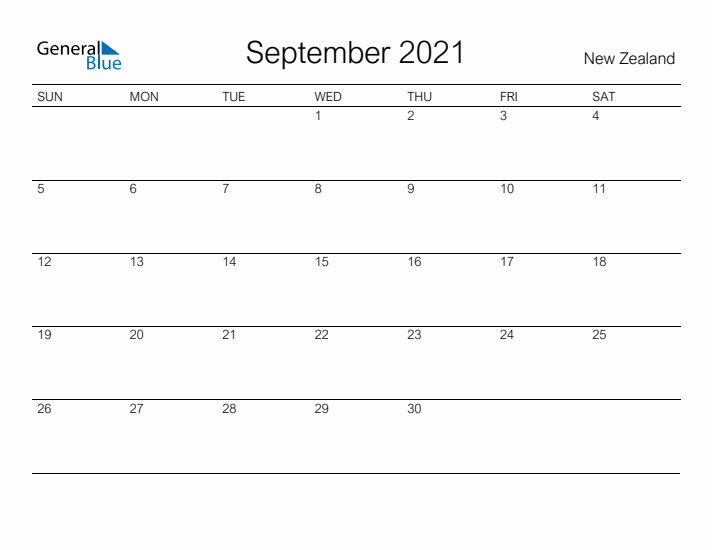 Printable September 2021 Calendar for New Zealand