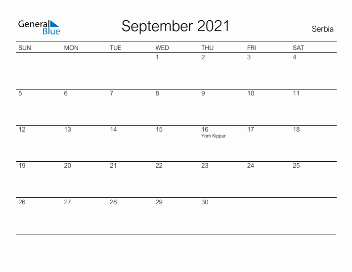 Printable September 2021 Calendar for Serbia