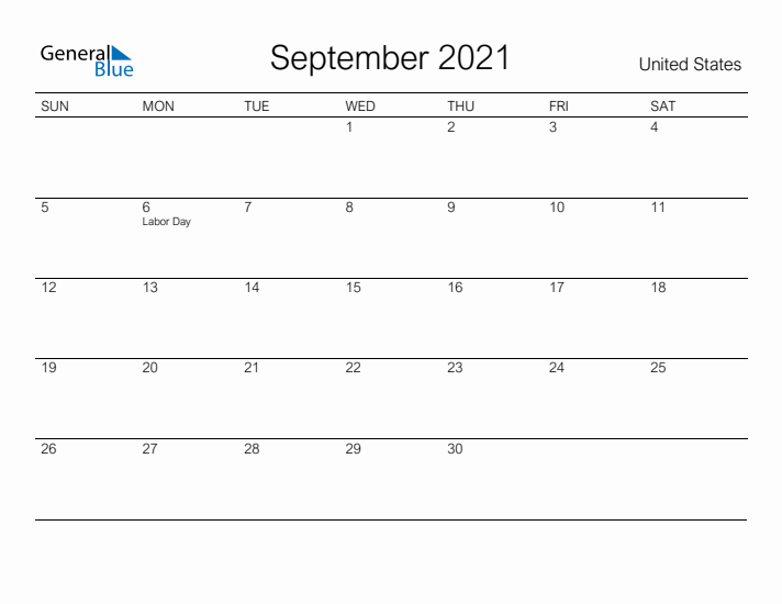 Printable September 2021 Calendar for United States
