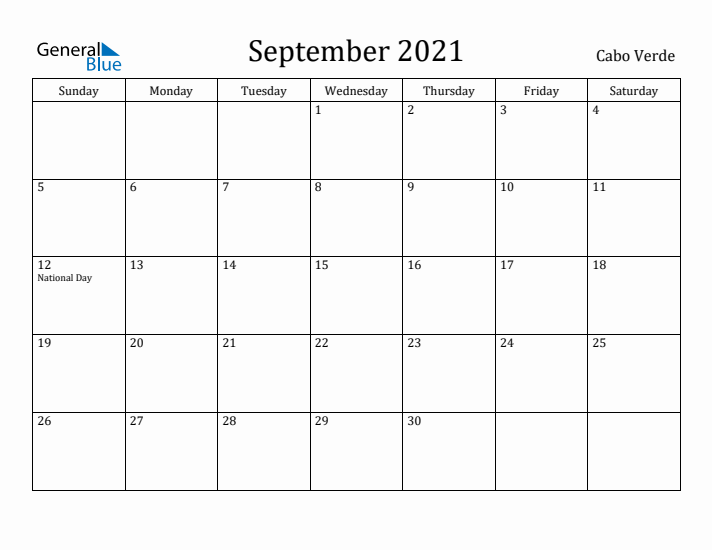 September 2021 Calendar Cabo Verde