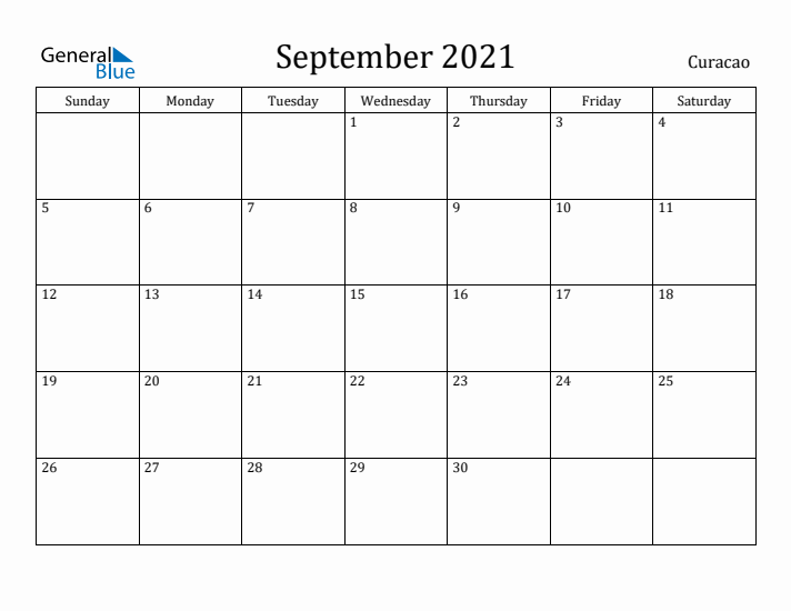 September 2021 Calendar Curacao