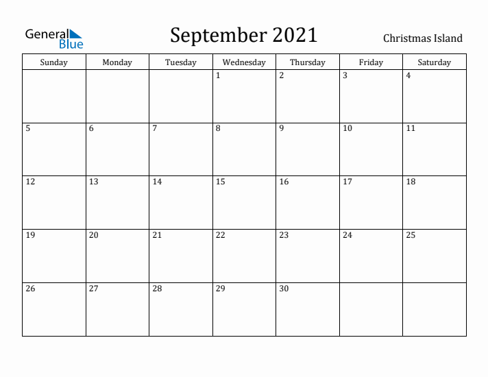 September 2021 Calendar Christmas Island