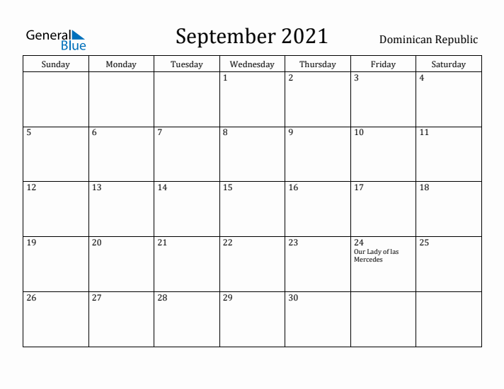 September 2021 Calendar Dominican Republic