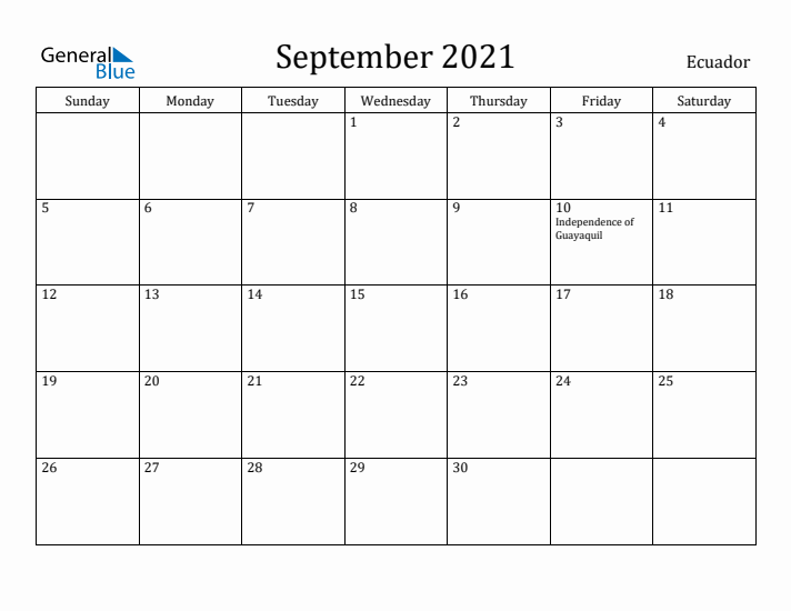 September 2021 Calendar Ecuador