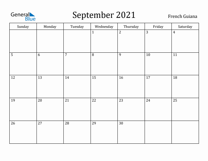 September 2021 Calendar French Guiana
