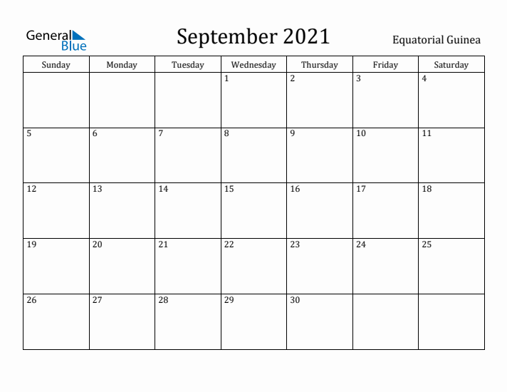 September 2021 Calendar Equatorial Guinea