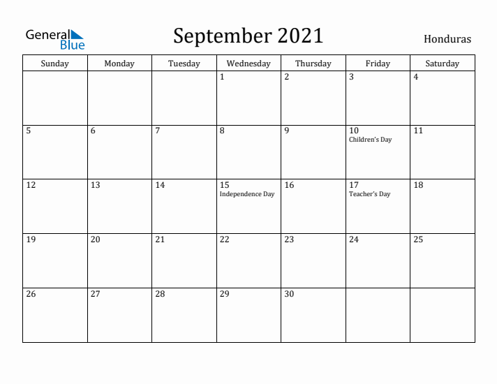 September 2021 Calendar Honduras
