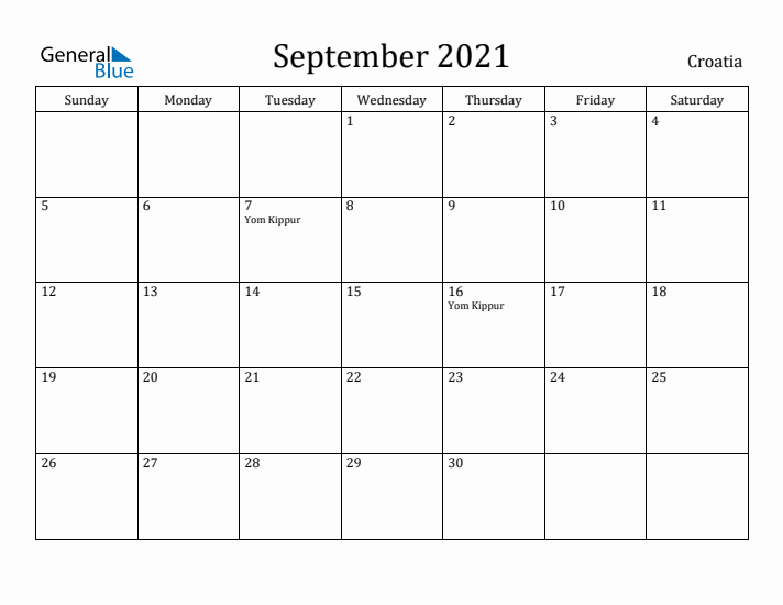 September 2021 Calendar Croatia