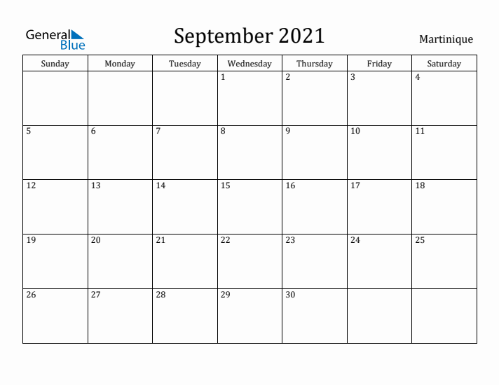 September 2021 Calendar Martinique