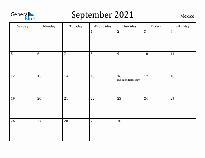 September 2021 Calendar Mexico
