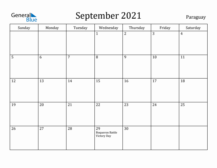 September 2021 Calendar Paraguay
