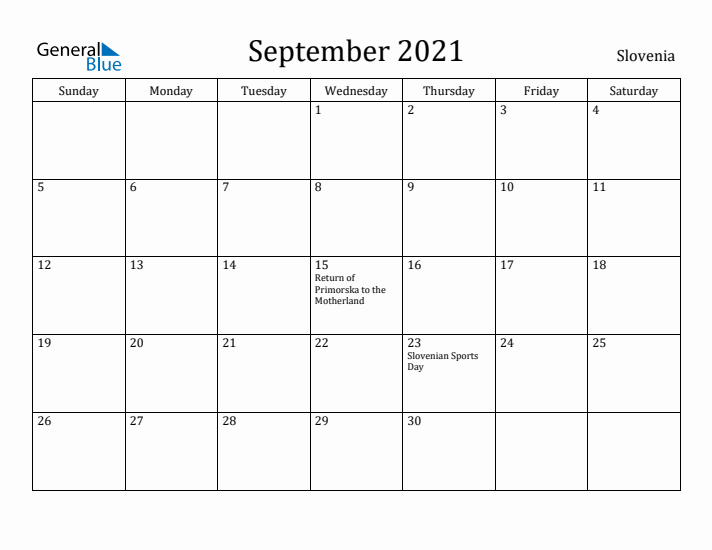 September 2021 Calendar Slovenia
