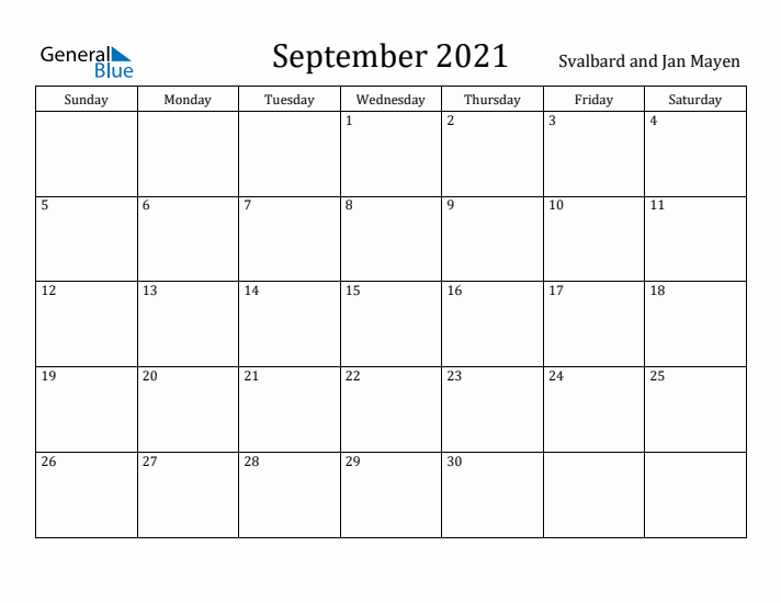 September 2021 Calendar Svalbard and Jan Mayen