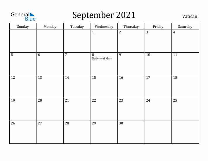 September 2021 Calendar Vatican