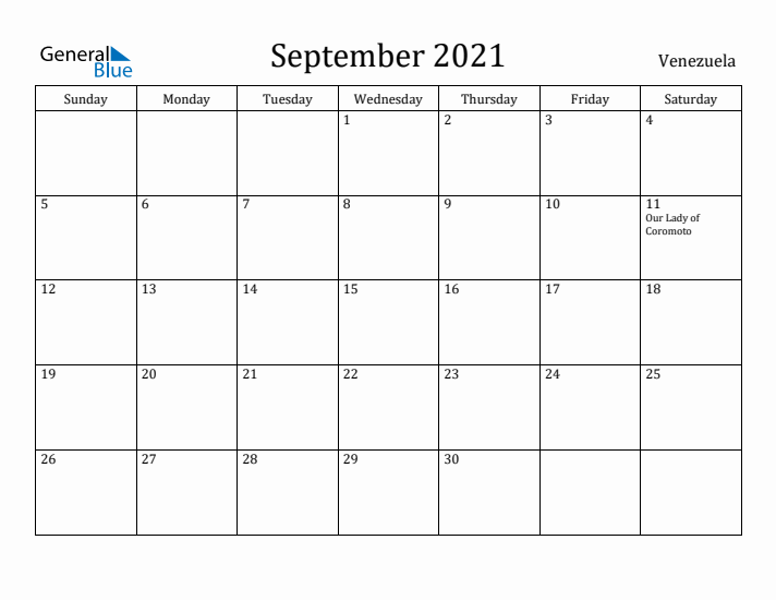 September 2021 Calendar Venezuela