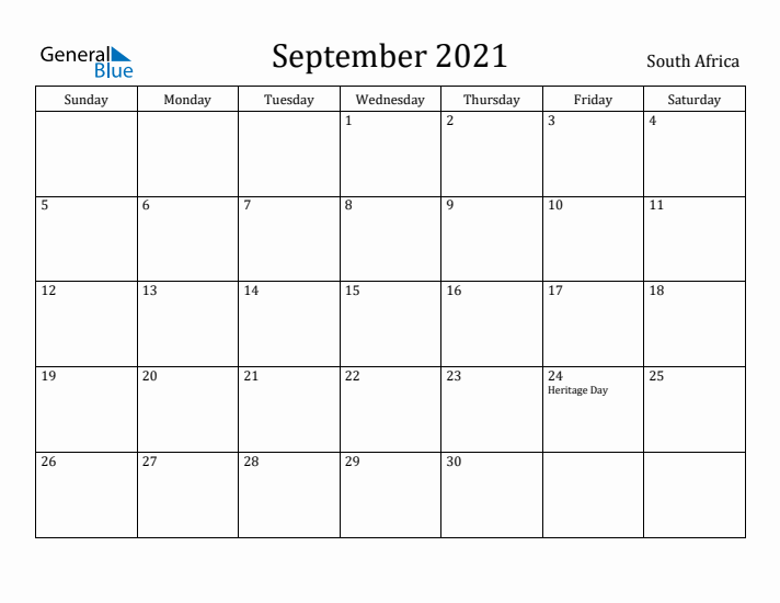 September 2021 Calendar South Africa