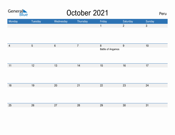 Fillable October 2021 Calendar