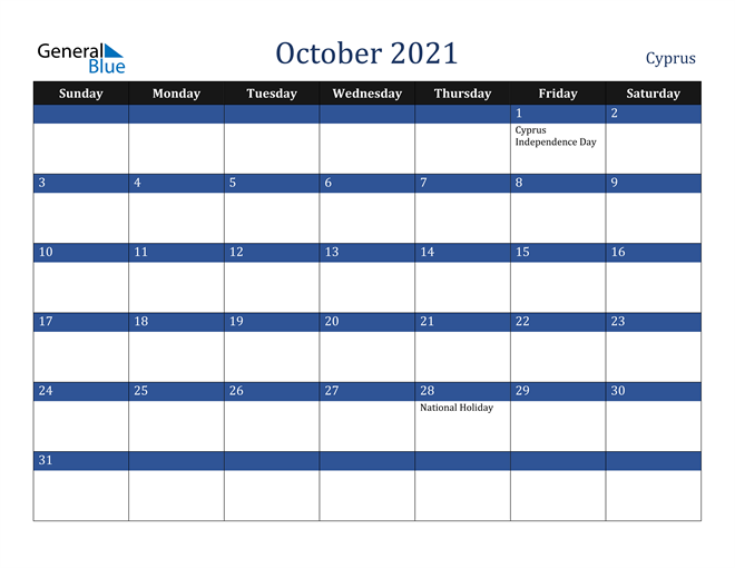 October 2021 Cyprus Calendar