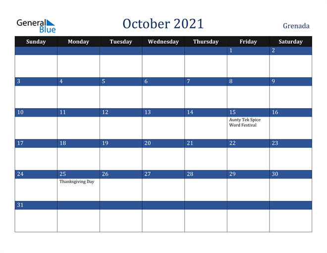 October 2021 Grenada Calendar