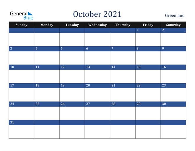 October 2021 Greenland Calendar