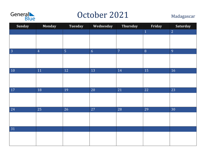 October 2021 Madagascar Calendar