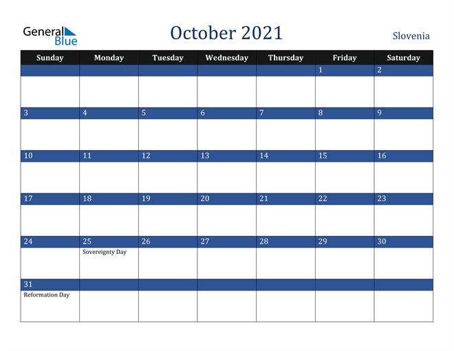 October 2021 Slovenia Calendar