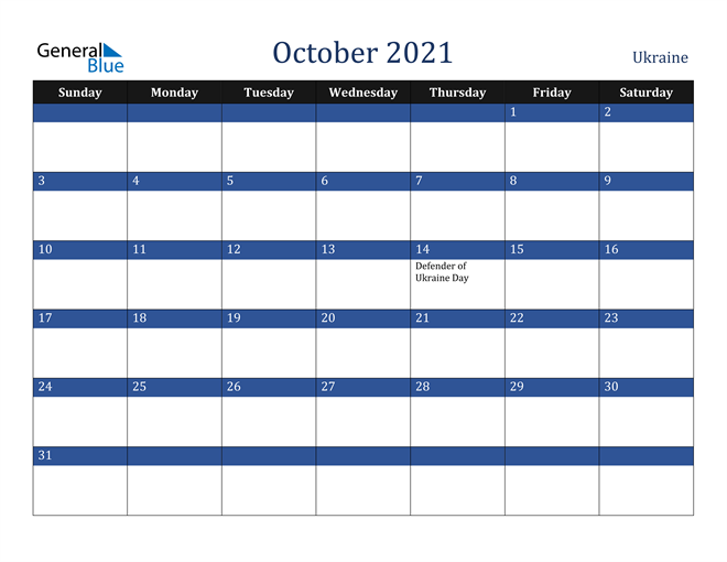 October 2021 Ukraine Calendar