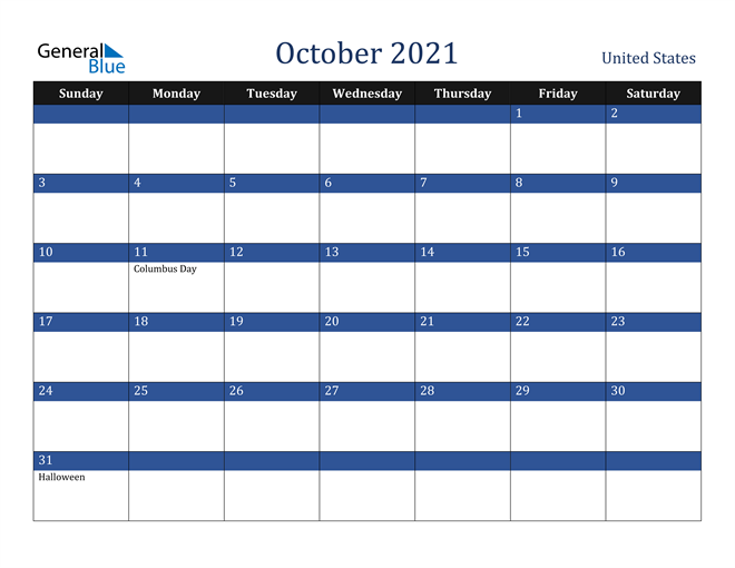 October 2021 United States Calendar